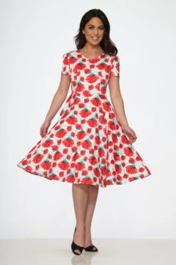 Bold Floral Swing Dress -Sway & Shine Fashion Sales Store 21050 White Pink Floral Dress 14