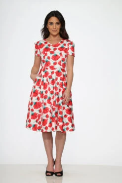 Bold Floral Swing Dress -Sway & Shine Fashion Sales Store 21050 White Pink Floral Dress 5