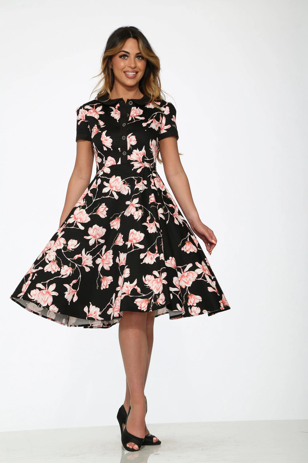 Black & Pink Floral Swing Dress 1 Black & Pink Floral Swing Dress