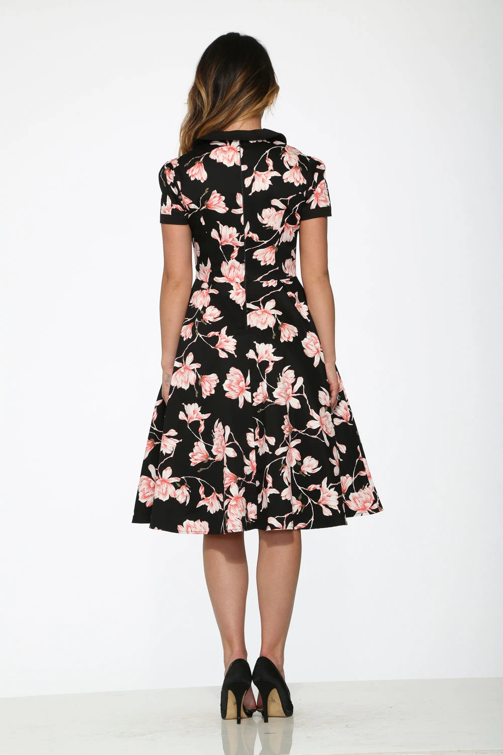 Black & Pink Floral Swing Dress 5 Black & Pink Floral Swing Dress - Image 5