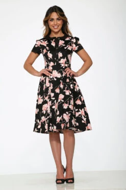 Black & Pink Floral Swing Dress 7 Black & Pink Floral Swing Dress -Sway & Shine Fashion Sales Store 21160 Black Pink Floral Dress 2