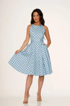 Light Blue White Polka Dot Swing Dress -Sway & Shine Fashion Sales Store 21922 Light Blue White Dot Dress 3