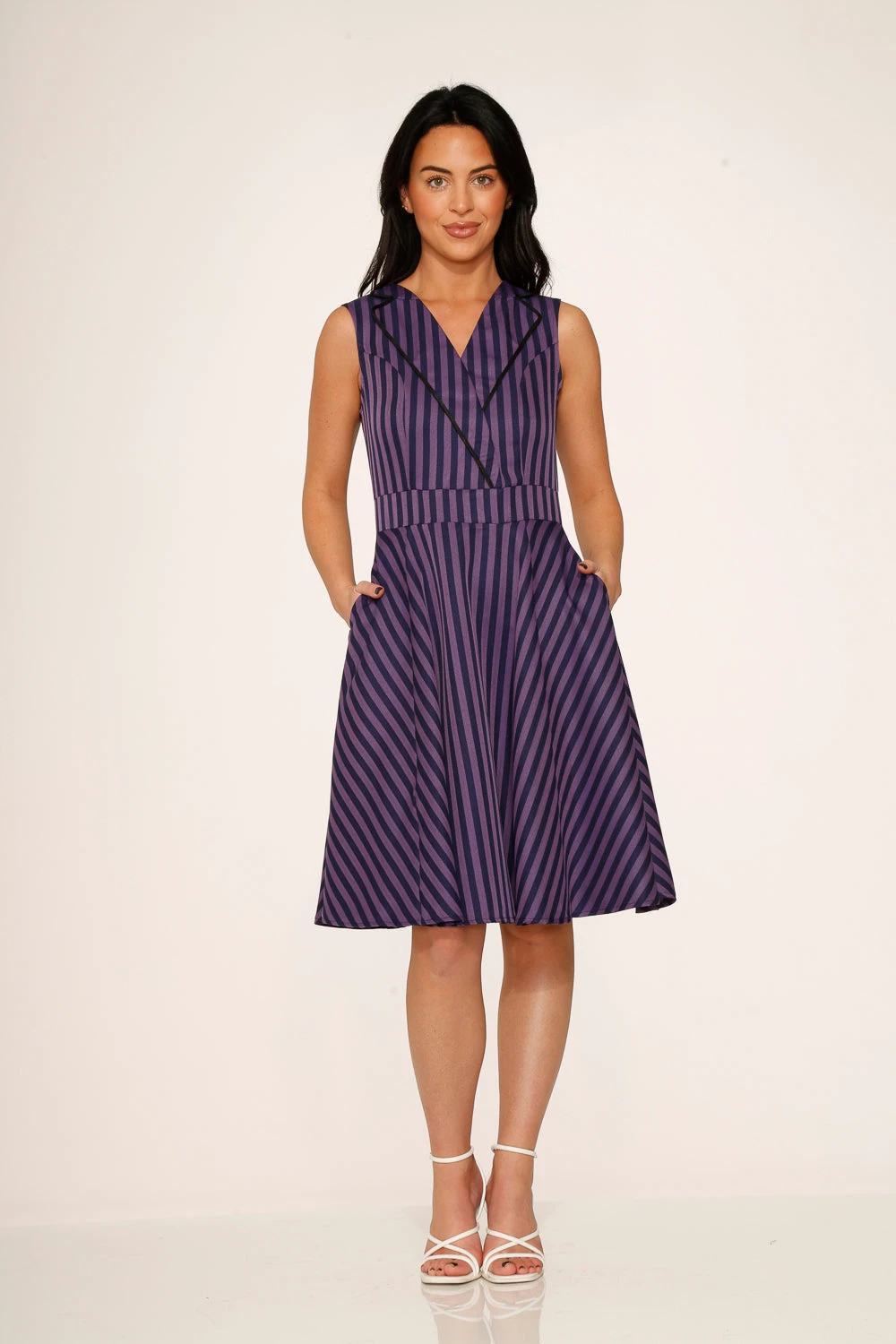 Black & Purple Stripe Swing Dress 2 Black & Purple Stripe Swing Dress - Image 2