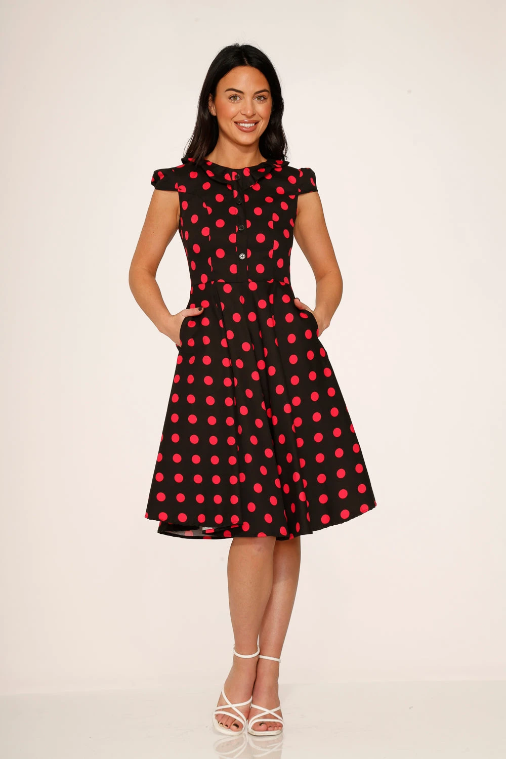Black & Pink Polka Dot Swing Dress 2 Black & Pink Polka Dot Swing Dress - Image 2