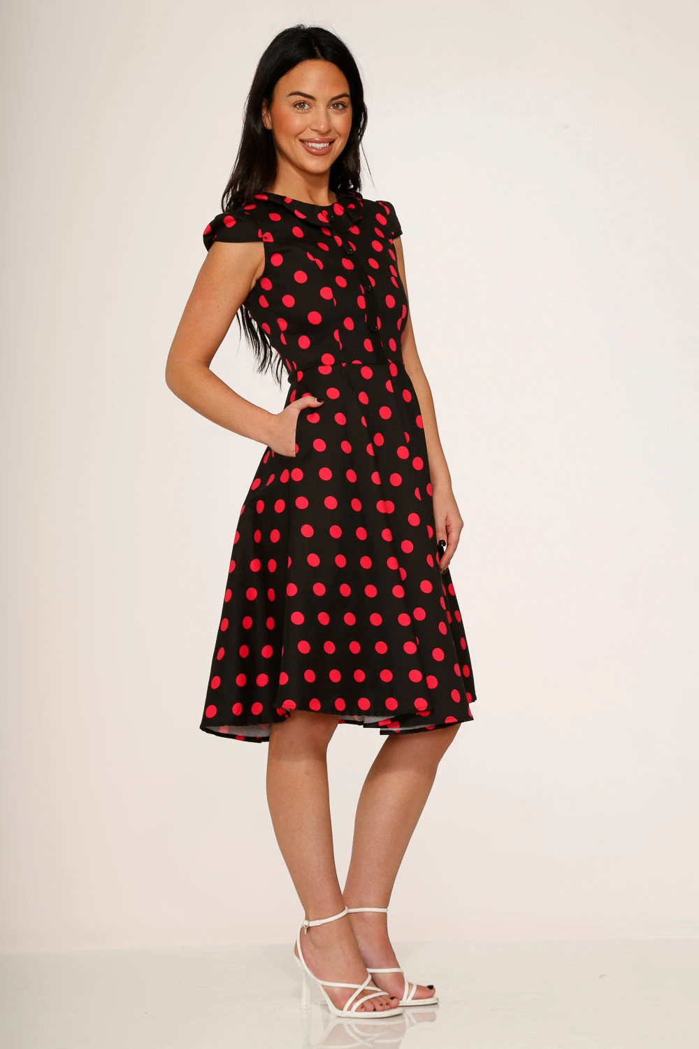 Black & Pink Polka Dot Swing Dress 4 Black & Pink Polka Dot Swing Dress - Image 4