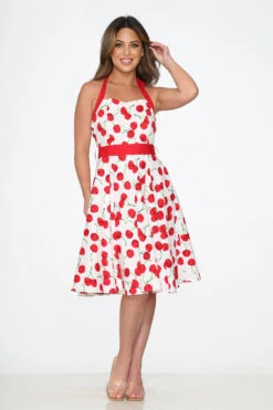 White Red Cherry Halter Swing Dress -Sway & Shine Fashion Sales Store 22111 White Red Cherry Halter Dress 6