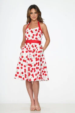 White Red Cherry Halter Swing Dress -Sway & Shine Fashion Sales Store 22111 White Red Cherry Halter Dress 7