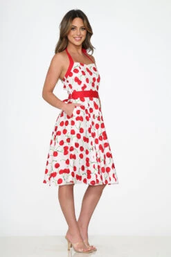 White Red Cherry Halter Swing Dress -Sway & Shine Fashion Sales Store 22111 White Red Cherry Halter Dress 8