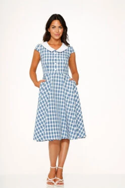 Blue Checker Swing Dress -Sway & Shine Fashion Sales Store 22530 Blue Gingham Dress 2