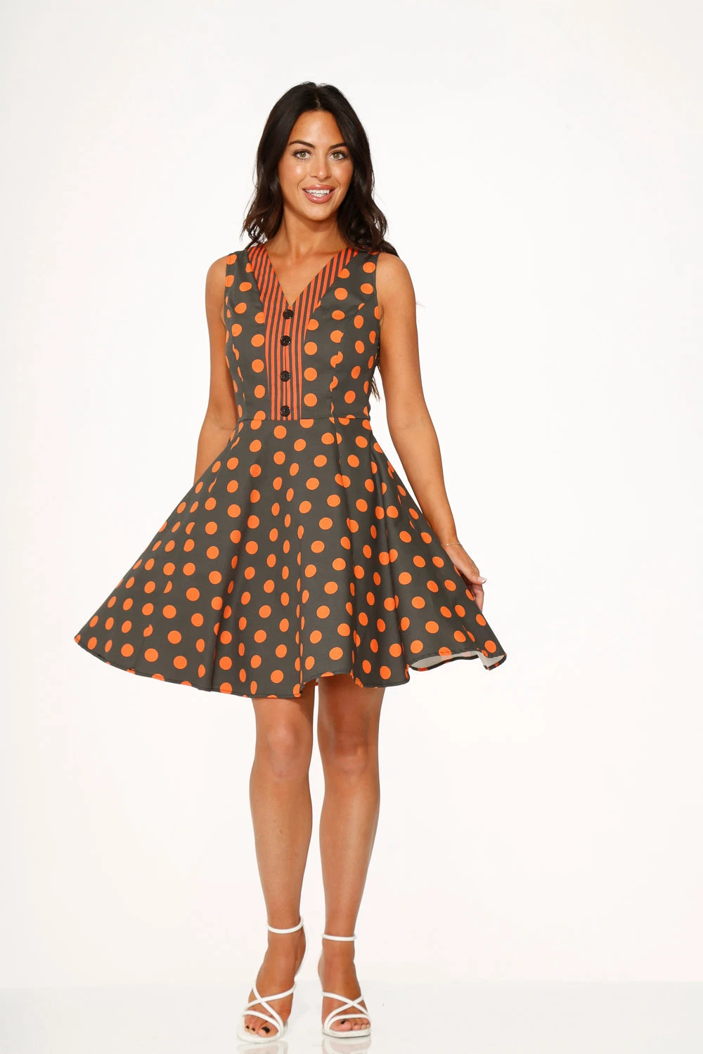Orange Polka Dot Swing Mini Dress 5 Orange Polka Dot Swing Mini Dress - Image 5