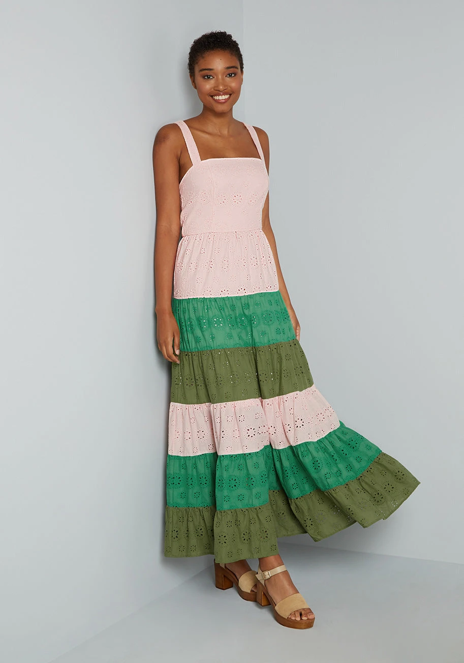 Blocked In Eyelet Tiered Maxi Dress 3 Blocked In Eyelet Tiered Maxi Dress - Image 3
