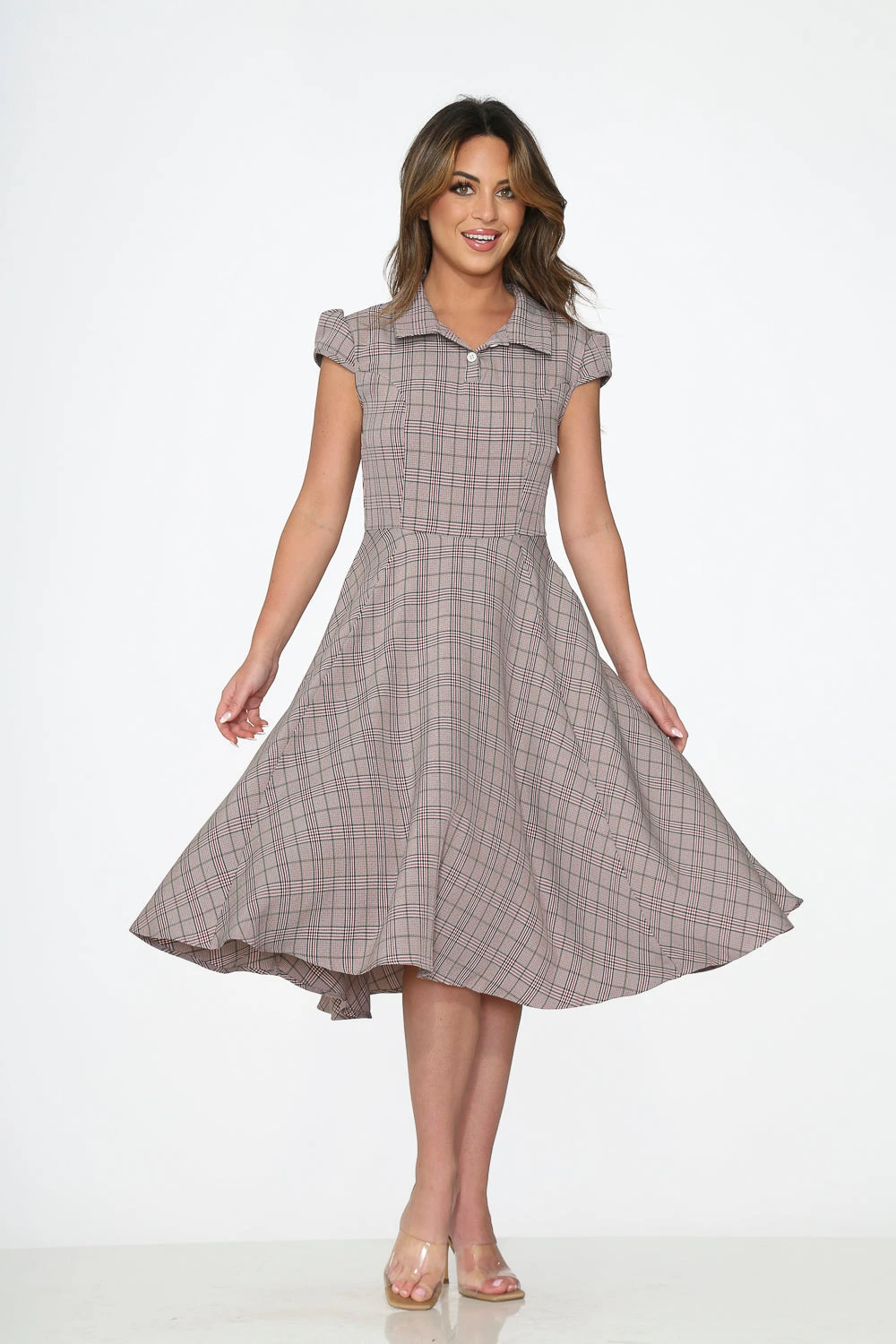 Brown Plaid Swing Dress 2 Brown Plaid Swing Dress - Image 2