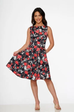 Navy Floral Swing Dress