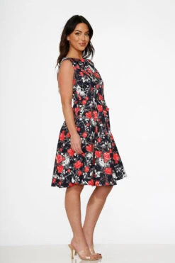 Navy Floral Swing Dress -Sway & Shine Fashion Sales Store 23350 Navy Red Rose Dress 7