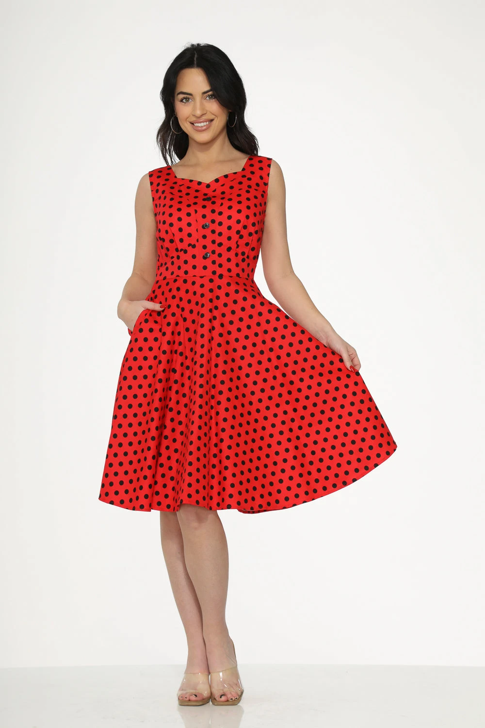 Red Black Polka Dot Swing Dress 1 Red Black Polka Dot Swing Dress