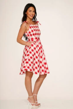 Red & White Picnic Swing Dress -Sway & Shine Fashion Sales Store 24360 Picnic Swing Dress White Red 9