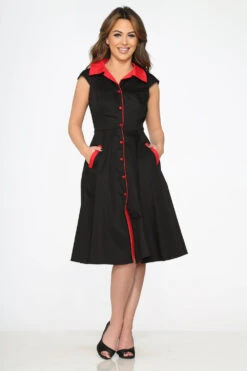 Black Red Trim Swing Dress