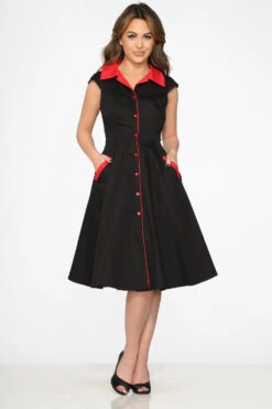 Black Red Trim Swing Dress -Sway & Shine Fashion Sales Store 3310 Black Red Trim Dress 2