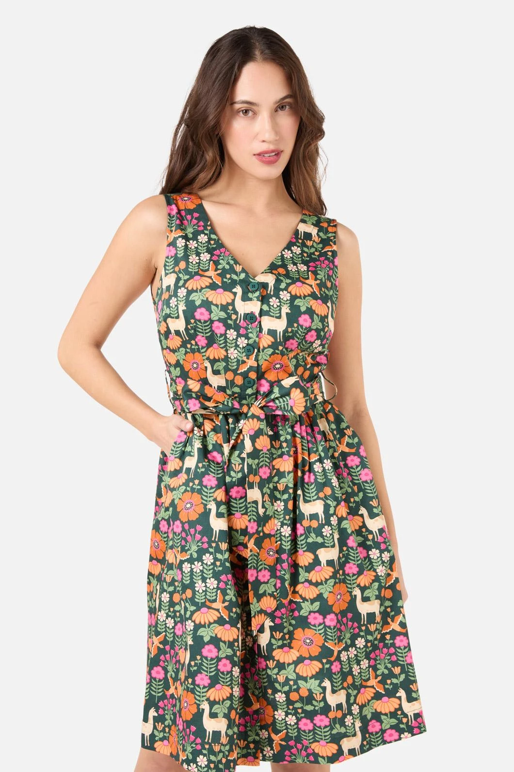 Llama V Neck Sleeveless Dress 1 Llama V Neck Sleeveless Dress